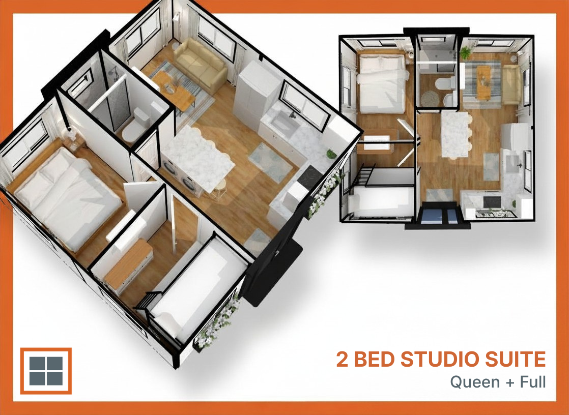 2 Bed Studio Suite 3D floor plan