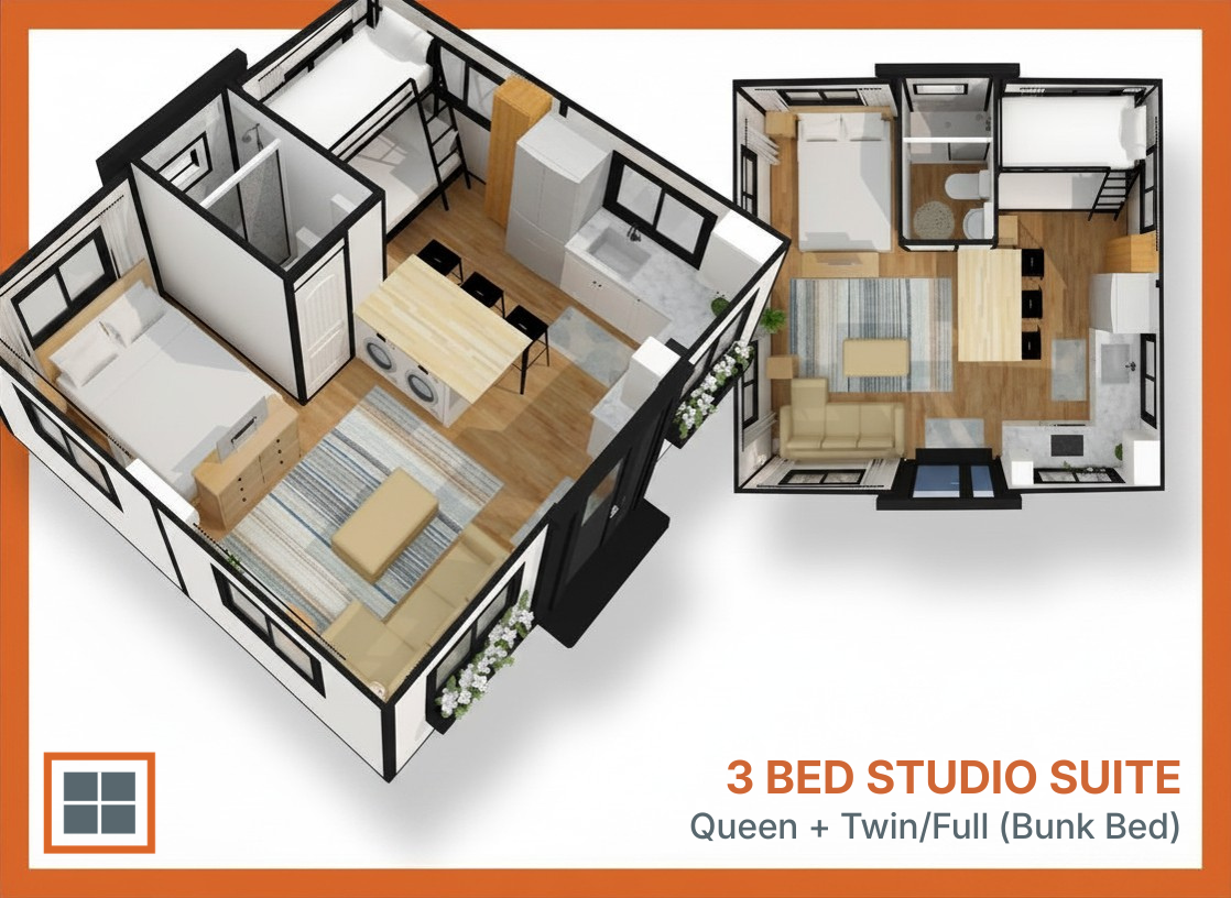 3 Bed Studio Suite 3D floor plan