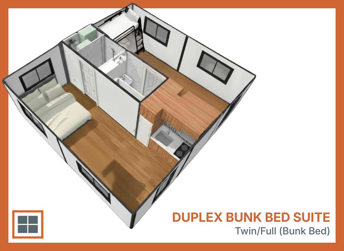 Duplex Bunk Bed Suite 3D floor plan